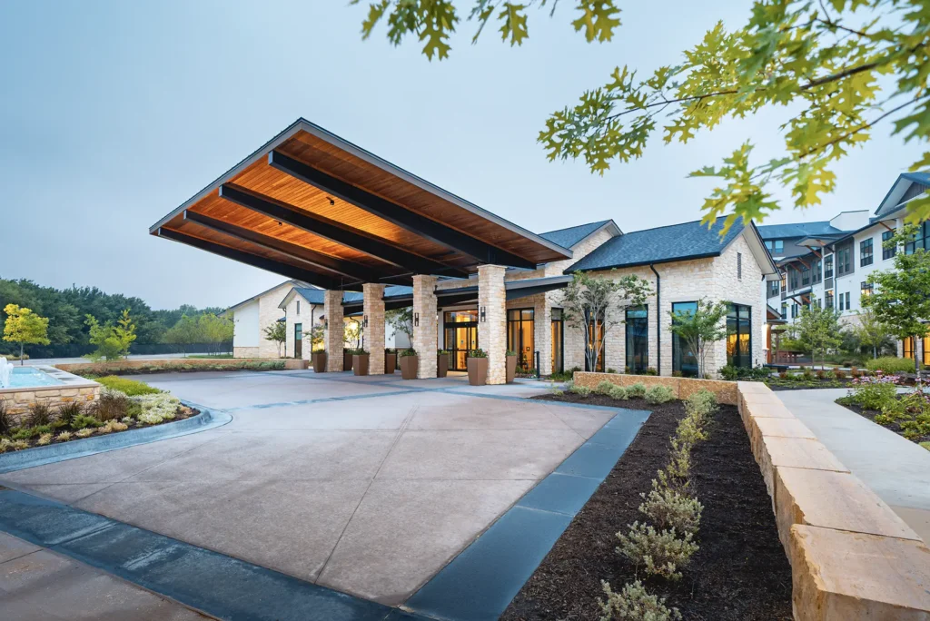 Exterior of The Outlook at Windhaven's main entrance.