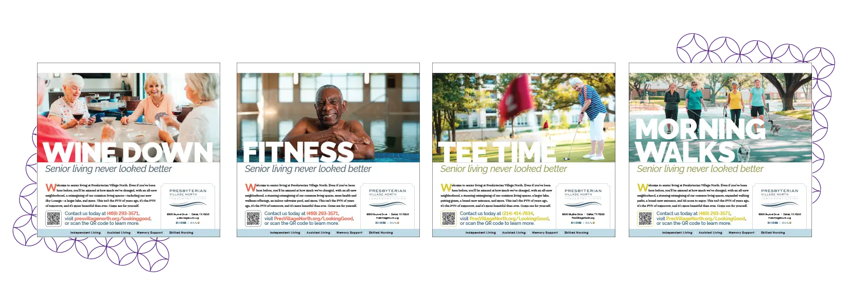 "Looking Good" ad series created for Presbyterian Village North to run in local print publications.