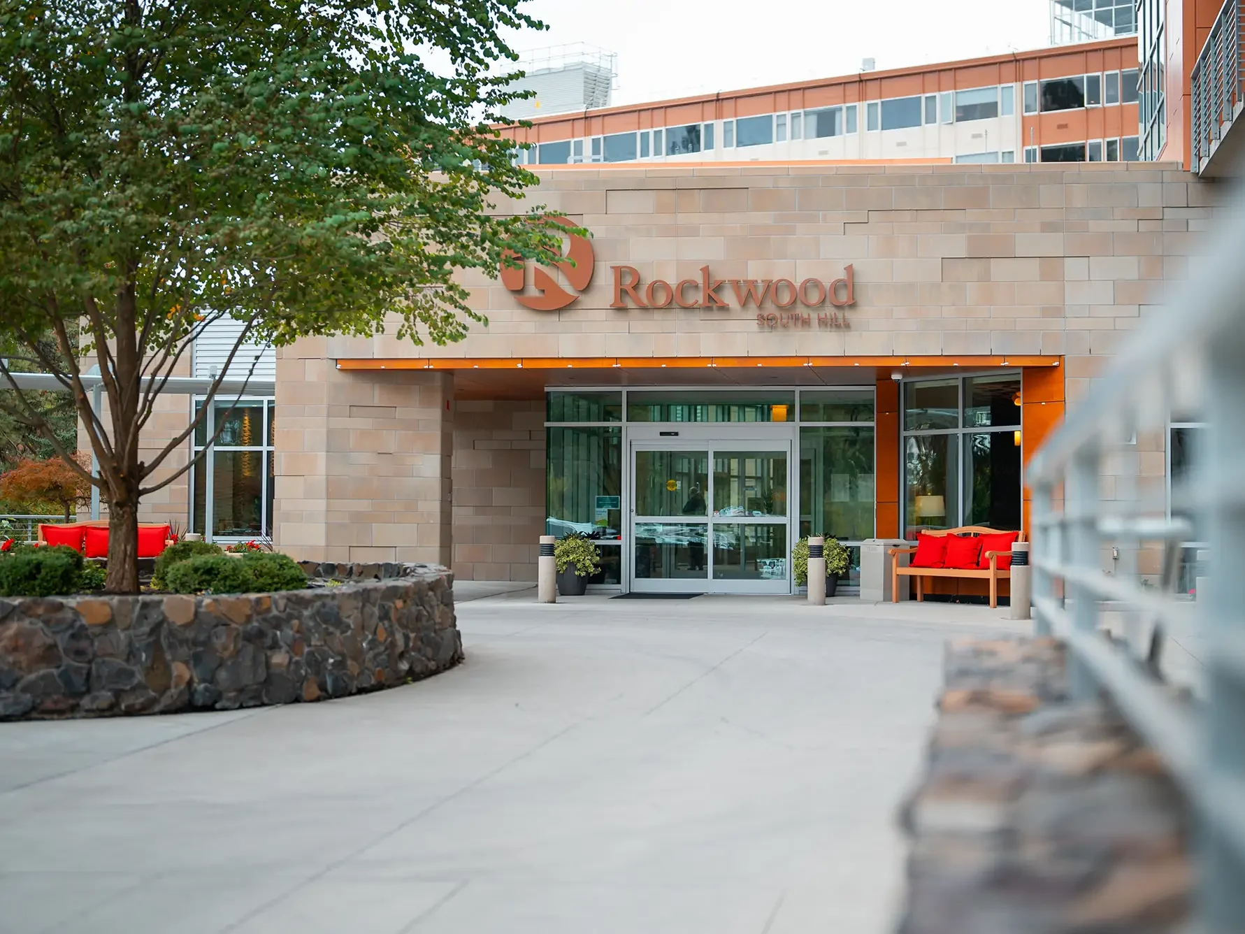 Front entrance to Rockwood's South Hill main building.
