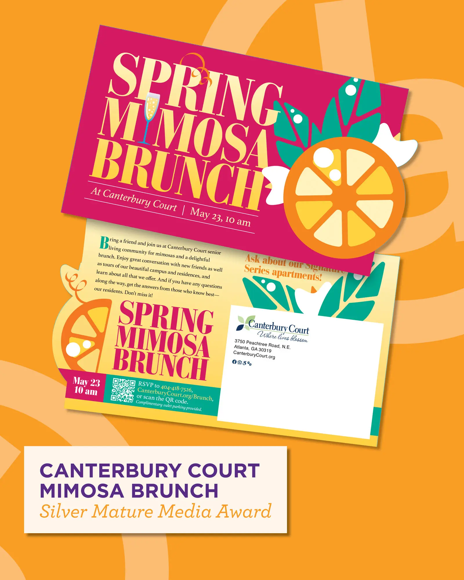 The Canterbury Court Mimosa Brunch Direct Mail wins a Silver Mature Media Award